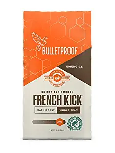 Bulletproof French Kick Whole Bean Coffee, Premium Dark Roast Gourmet Organic Beans, Rainforest Alliance Certified, Perfect for Keto Diet, Upgraded Clean Coffee (12 Ounces)