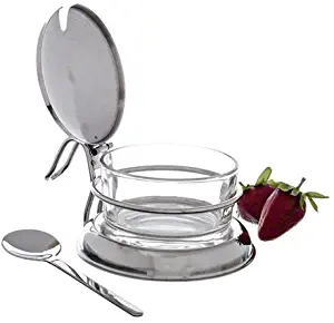 Tablecraft 6 oz Glass Condiment Jar & Spoon Tabletop Set | Commerical Quality for Restaurant or Home Use