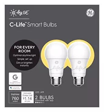 C by GE - C-Life A19 Bluetooth Smart LED Bulb (2-Pack) - White 760 Lumens - Work with Amazon Alexa or The Google Assistant