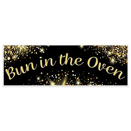 Black And Gold Bun In The Oven Baby Shower Banner Party Decoration Backdrop