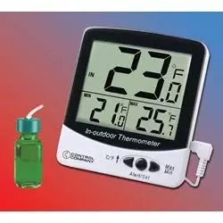 Digital Jumbo Display Thermometer with Bottle Probe and Certificate of Accuracy for Freezers, Refrigerators, Incubators and Water Baths with MIN/MAX