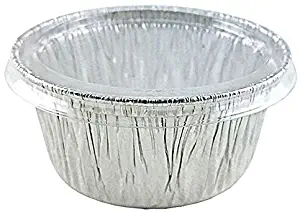 Pactogo 4 oz. Aluminum Foil Cup w/Clear Plastic Lid - Disposable Utility/Cupcake/Ramekin/Muffin Baking Tins (Pack of 500 Sets)