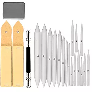 17 Pcs Blending Stumps and Tortillions Set with 2Pcs Sketch Sandpaper Pencil Sharpener Pointer and one Pencil Extension Tool Drawing Art Kneaded Eraser for Student Sketch Drawing Set by VENCINK