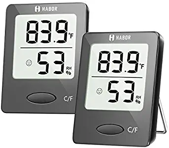 Habor Thermometer Indoor (2 Pack), Superior Mini Digital Hygrometer Indoor Accurate Humidity Monitor Gauge for House, Office, Greenhouse, Home (2.3X1.8inch, Black)