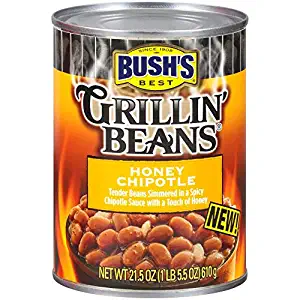 BUSH'S BEST Honey Chipotle Grillin' Beans, 21.5 Ounce Can (Pack of 12), Canned Beans, Beans Canned, Source of Plant Based Protein and Fiber, Low Fat, Gluten Free