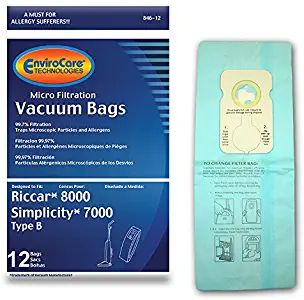 EnviroCare Replacement HEPA Vacuum Bags for Riccar 8000, 8900 and Simplicty Type B Uprights 12 bags
