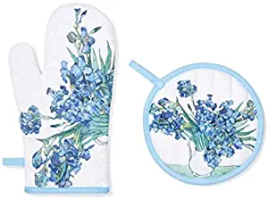 Cooking Gifts Oven Mitts Pot Holder Set, Decorative Oven Gloves, Kitchen Mittens with Vincent Van Gogh Iris Floral