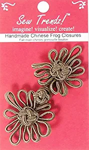 Sew Trendz-Vision Trims Handmade Chinese Frogs Button Closures-Dark Taupe-4"x2"-Angel Flower - 1 Pair/pk