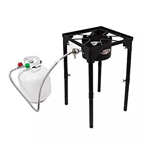 GasOne Portable Propane 100,000-BTU High Pressure Single Burner Camp Stove & Steel Braided Regulator with Adjustable Legs Perfect for Brewing, Boiling Sap & Maple Syrup Prep