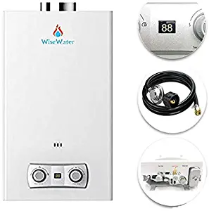 WiseWater Propane Tankless Water Heater 10L, Portable Gas Hot Water Heater with Overheating Protection, 2.6 GPM High Capacity Tankless Water Heater, White