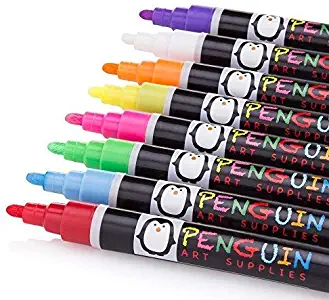 Chalk Markers 8 Colors With Bonus 24 Chalk Stickers - Premium Erasable Liquid Chalk Marker Pen with Reversible Tip - Perfect for Mason Jars, Windows, Glass, Labels, Whiteboards