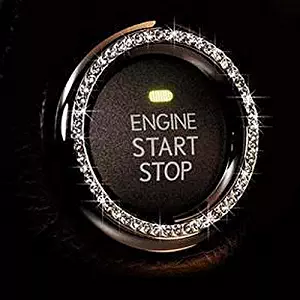 Bling Car Decor Crystal Rhinestone Car Bling Ring Emblem Sticker, Bling Car Accessories for Auto Start Engine Ignition Button Key & Knobs, Bling for Car Interior, Unique Gift for Women (Silver)
