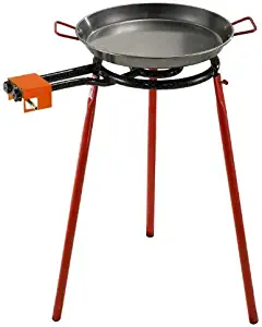 Garcima Mediterraneo Paella Pan Set with Burner, 16 Inch Carbon Steel Outdoor Pan and Legs Imported from Spain (10 Servings)