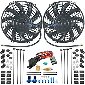 American Volt Dual 9" Inch Electric Radiator Cooling Fans & 3/8" Npt Fan Ground Thermostat Kit