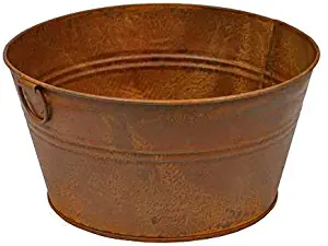 Set of 2 Rusty Tin Primitive Wash Tub - Size: 9" Diameter X 4-3/4"h