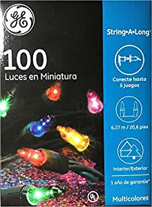 GE 100 Count Multi-Color Miniature Lights - Lighted Length 20.6 FT (6.27 m) - Green Wire - Indoor/Outdoor - 1 Pack