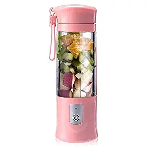 USB Portable Juicer Cup Blender, Mini Juice Mixer with Updated 6 Blades, Fruit &Baby Food Mixing Machine with Powerful Motor,13Oz (Pink)