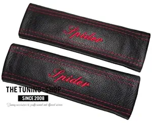 2 x Seat Belt Covers Pads Leather "Spider" Red Embroidery For Alfa Romeo