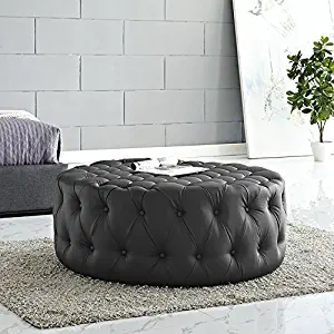 Modway Amour Faux Leather Button-Tufted Round Ottoman in Black