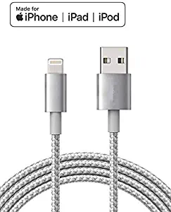Lightning iPhone Charger Cable Apple - MFI - Certified Made for iPhone 8/8 Plus/X/XS/XS Max/XR/7/7 Plus/SE/6/6 Plus/6S/6S Plus/5/5C/5S, iPad/iPad Mini/iPad Air, iPod Touch/Nano(6 FT Silver)