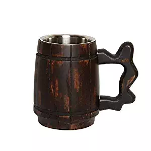 GoCraft Handmade Wooden Beer Mug with 18oz Stainless Steel Cup - Barrel Brown Classic Design