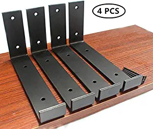4 Pack - 7.25"L x 4"H x 1.5"W 5mm Thick Black Hook Brackets, Hook Iron Shelf Brackets, J Bracket, Metal Shelf Bracket, Industrial Shelf Bracket, Modern Shelf Bracket Shelf Supports with Screws
