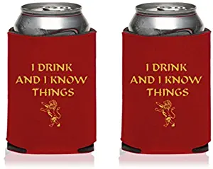 I Drink and I Know Things - 2 Pack Can Coolers Red - Inspired by Game of Thrones