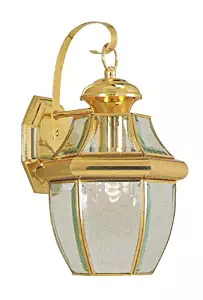 Livex Lighting 2151-02 Monterey 1 Light Outdoor Polished Brass Finish Solid Brass Wall Lanternwith Clear Beveled Glass