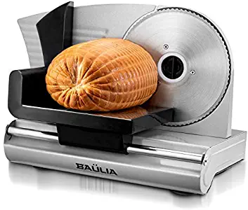 Baulia MS820 Stainless Steel Electric Food Slicer-7.5 Inch Removable Blade for Easy Cleaning – Use for Bread, Deli, Veggies, Meat, Silver