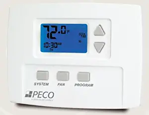 Peco TB180-001 3 Speed Staged Fan Programmable Thermostat, Line Voltage, 1H/1C, White