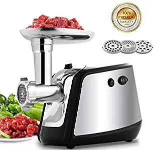 Electric Meat Grinder, Meat Mincer with 3 Grinding Plates and Sausage Stuffing Tubes for Home Use &Commercial, Stainless Steel/Silver/1000W
