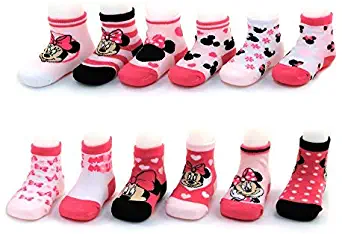 Disney Baby Girls Minnie Mouse Charachter Design Socks 12 Pack (Newborn and Infants)
