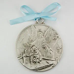 Guardian Angel Crib Medal Blue Ribbon Round 2 3/4 Great Gift great baptism christening gift keepsake gift