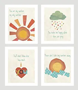 You are My Sunshine Print Collection (Set of Four 8x10 Wall Art Prints), Nursery Decor, Kid's Room Decor, Gender Neutral Nursery Decor, Baby Room, Playroom Decor, Nursery Rhyme Kid's Wall Art