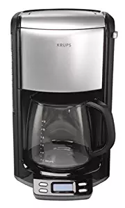 KRUPS FME414 Programmable Coffee Maker with Glass Carafe and LED Control panel, 12-Cup, Black and Stainless Steel