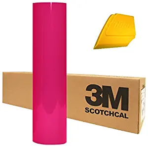 3M Scotchcal Electrocut Gloss Adhesive Graphic Vinyl Film 12" x 24" Roll 2-Pack w/Hard Yellow Detailer Squeegee (Pink)