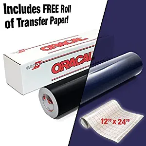 ORACAL 5400 Black Reflective Adhesive Vinyl Wrap 12" x 24" Roll for Silhouette, Cameo & Cricut Including 12" x 24" Clear Transfer Paper Roll (2 Rolls)