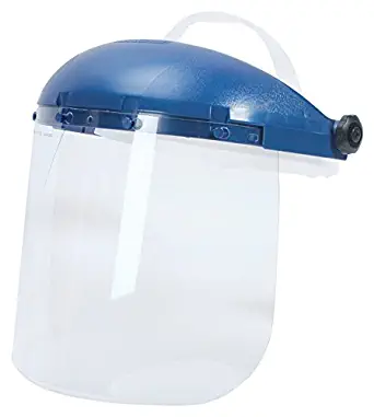 Sellstrom Single Crown Safety Face Shield with Pin Lock Headgear, Clear Tint, Uncoated, Blue, S39010