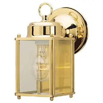 Westinghouse Lighting 6693600 One-Light Exterior Wall Lantern, Polished Brass Finish on Steel with Clear Glass Panels