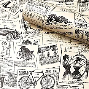 Contact Paper Newspaper, H2MTOOL Removable Peel and Stick Wallpaper (17.7” x 78.7”, Newspaper)