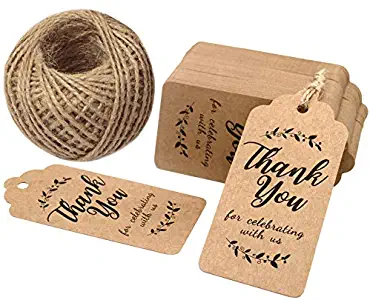 Gift Tags,Baby Shower Tags,Brown Thank You for Celebrating with Us Tags,100 Pcs Kraft Thank You Tags for Wedding Party Favors with 100 Feet Natural Jute Twine