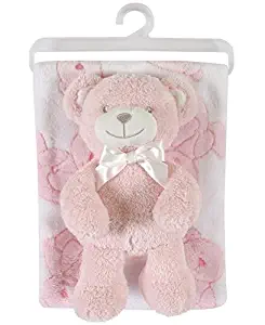 Stephan Baby Snuggle Fleece Crib Blanket and Plush Toy Set, Pink Bear