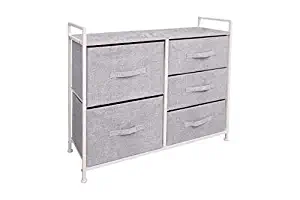 East Loft Storage Cube Dresser | Organizer for Closet, Nursery, Bathroom, Laundry or Bedroom | 5 Fabric Drawers, Solid Wood Top, Durable Steel Frame | Light Grey