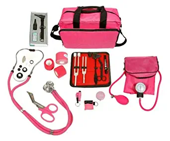 ASATechmed Nurse Starter Kit - Stethoscope, Blood Pressure Monitor, Tuning Forks, and More - 18 Pieces Total (Pink)