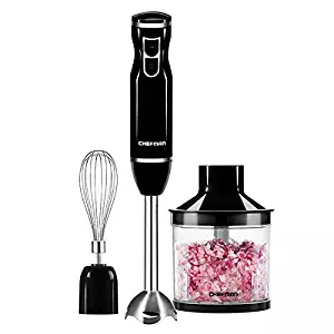 Chefman Immersion Stainless Steel Blade with Whisk and Chopper Bonus Pack Attachments Hand Blender Black