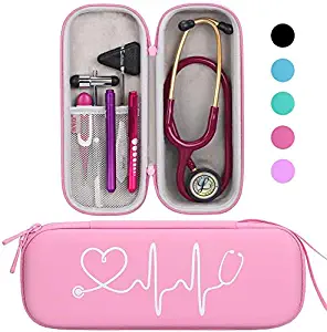 BOVKE Travel Carrying Case for 3M Littmann Classic III Stethoscope - Extra Room for Taylor Percussion Reflex Hammer and Reusable LED Penlight, Pearl Pink