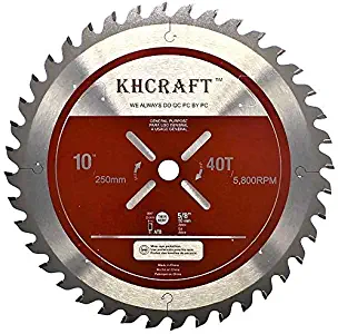 KHCRAFT Laser-Cut Miter Saw Blade Table Saw Blade 10 Inch 40 Teeth ATB Thin Kerf 5/8 Inch Arbor General Purpose Precision Finishing for Woodworking