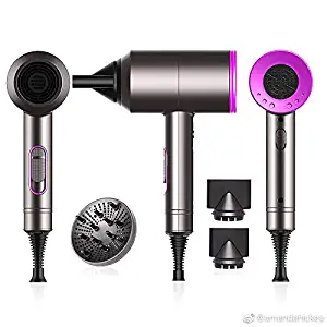 Jackyshop Hair Dryer,1800w Professional Salon Hair Dryer, Ionic Blow Dryer - Powerful AC Motor,3 Temperature 2 Speed & 1 Cool Setting,2 Concentrator Nozzles with Diffuser,Quick Drying, Less Hair Dama