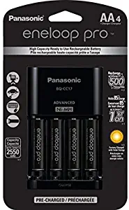 Panasonic K-KJ17KHCA4A Advanced Individual Cell Battery Charger Pack with 4 AA eneloop pro High Capacity Ni-MH Rechargeable Batteries,Black,4-Pack