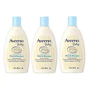 Aveeno Baby Wash & Shampoo, Tear Free, Travel Size 2 Oz (59ml) - Pack of 3